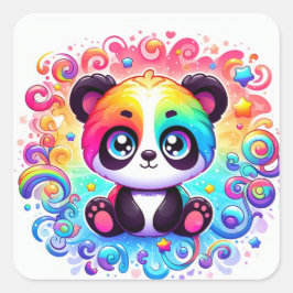 Adesivo Quadrado Happy rainbow panda sticker