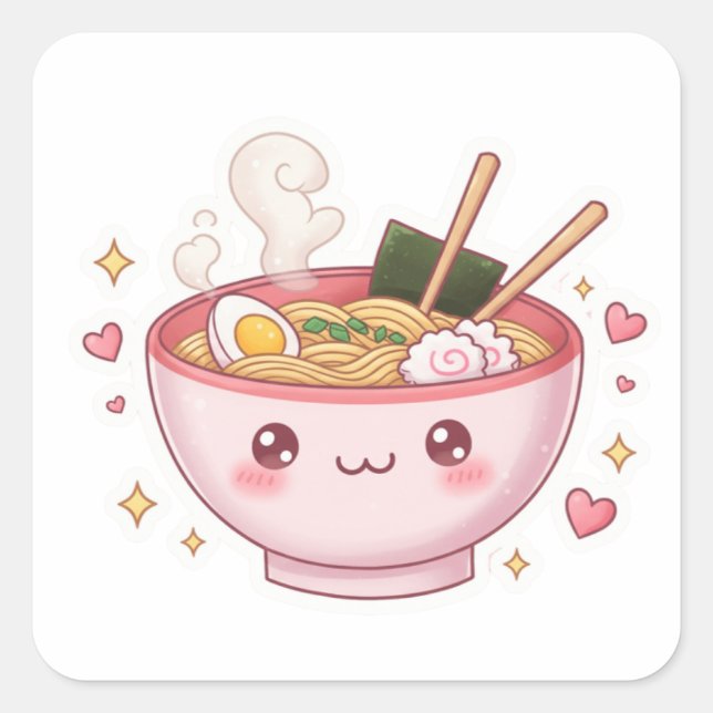 Adesivo Quadrado Happy Ramen – Cute & Tasty Vibes! (Frente)