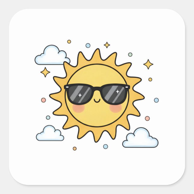 Adesivo Quadrado Happy Smiling Sun Cartoon - Minimalist Kawaii Suns (Frente)
