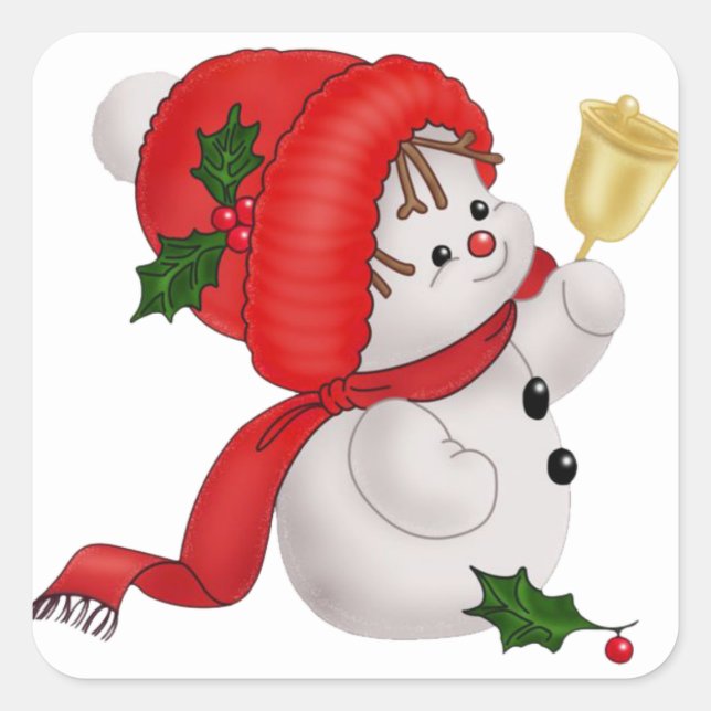 Adesivo Quadrado Happy Snowman Sticker (Frente)