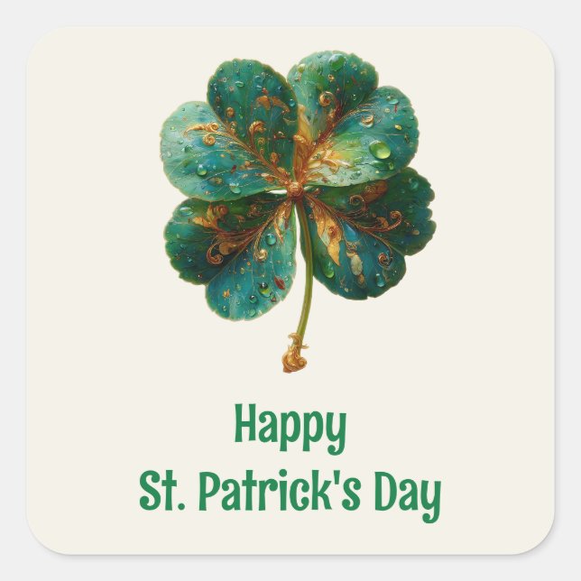 Adesivo Quadrado Happy St. Patrick’s Day Elegant Shamrock (Frente)