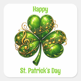 Adesivo Quadrado Happy St. Patrick’s Day Shamrock Music