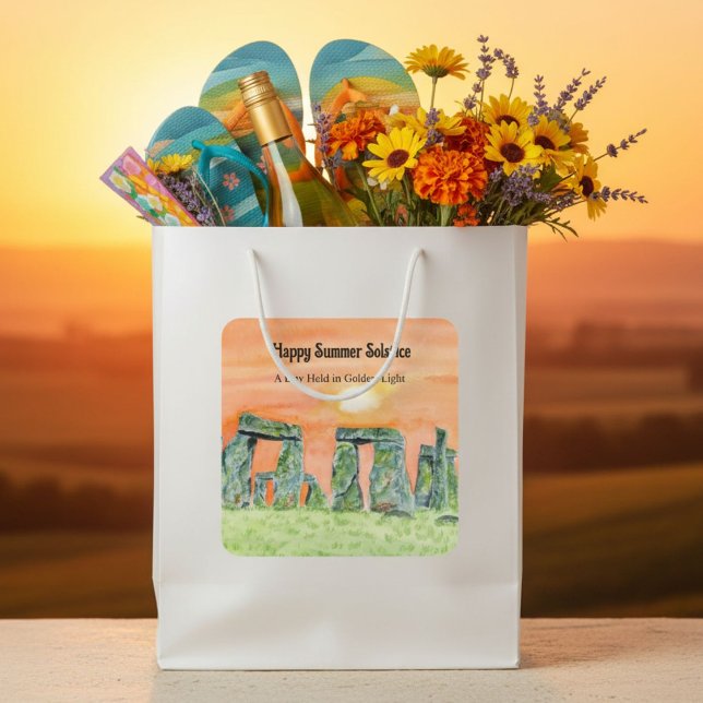 Adesivo Quadrado Happy Summer Solstice Stonehenge (Criador carregado)