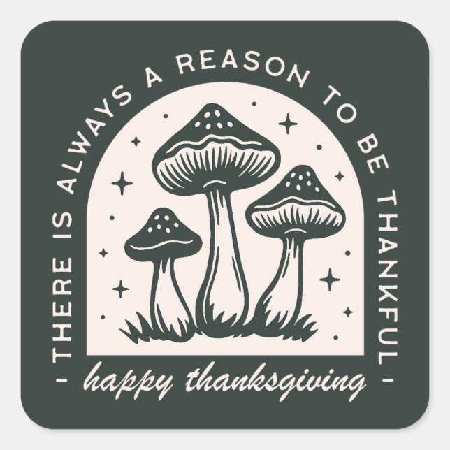 Adesivo Quadrado Happy Thanksgiving thankful quotes green mushroom (Frente)