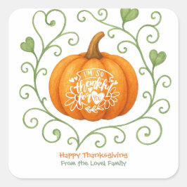 Adesivo Quadrado Happy Thanksgiving Thankful Scroll Pumpkin 