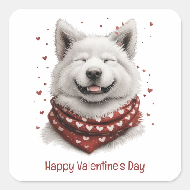 Adesivo Quadrado Happy Valentines Day Samoyed Dog (Frente)