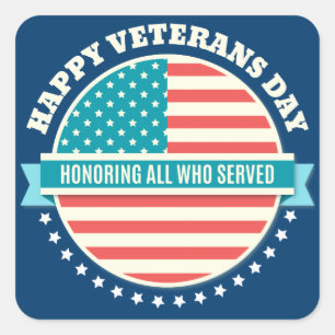 Adesivo Quadrado Happy Veterans Day EUA flag blue background