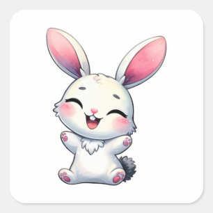 Adesivo Quadrado Happy Watercolor Bunny