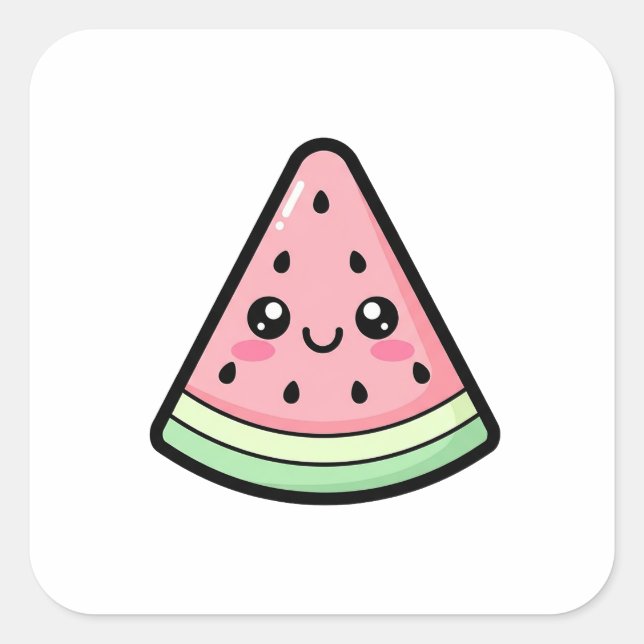 Adesivo Quadrado Happy Watermelon – Cute Kawaii Illustration (Frente)