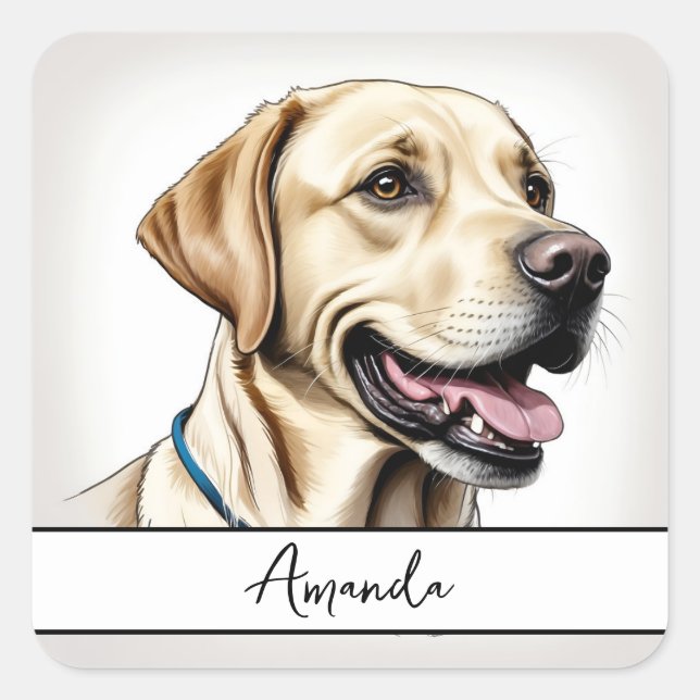 Adesivo Quadrado Happy Yellow Close Labrador Retriever (Frente)