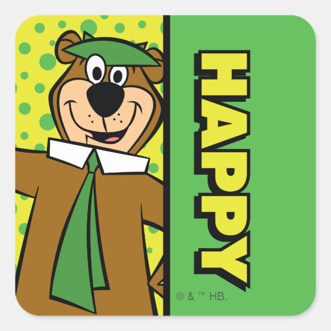 Adesivo Quadrado Happy Yogi Bear (Frente)