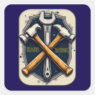 Adesivo Quadrado Hard Work Tools Worker Pride Labor Day Design