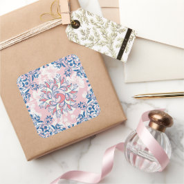 Adesivo Quadrado Harmonia Alada Floral – Pássaro Rosa e Branco
