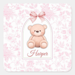 Adesivo Quadrado Harper Design de Enfermeiro de Urso Rosa Persona