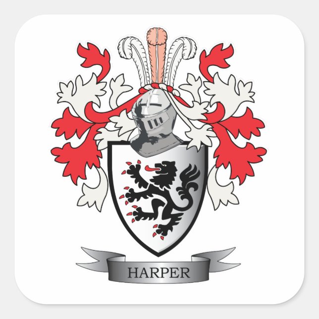 Adesivo Quadrado Harper Family Crest Casaco de Armas (Frente)