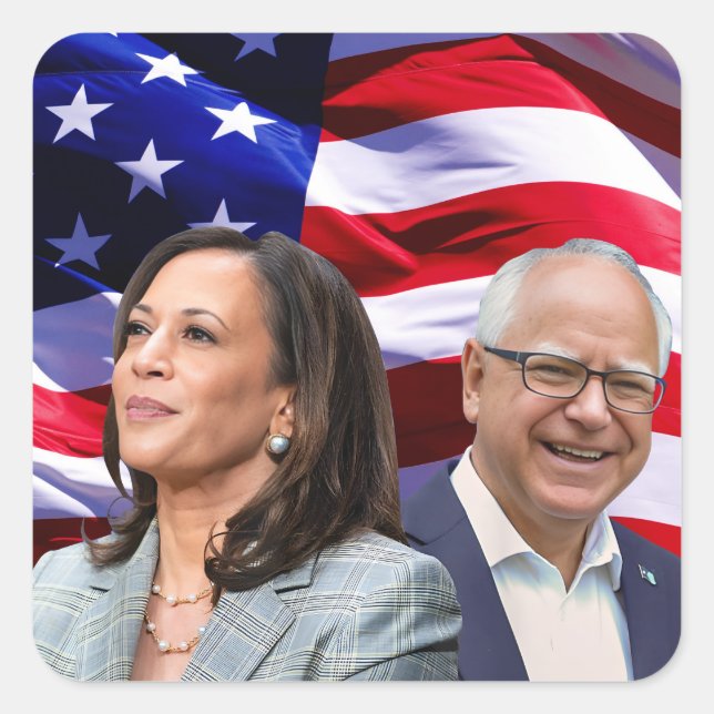 Adesivo Quadrado Harris Waltz 2024 - Kamala Harris Tim Waltz (Frente)