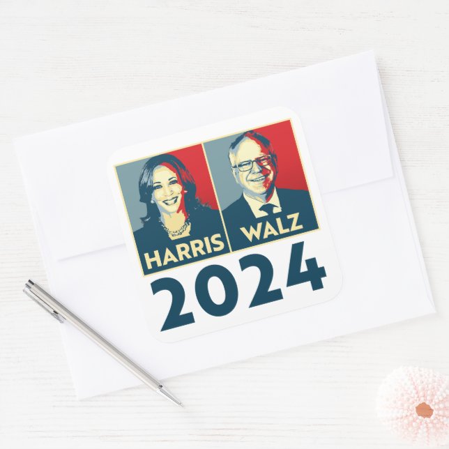 Adesivo Quadrado Harris Walz 2024 (Envelope)