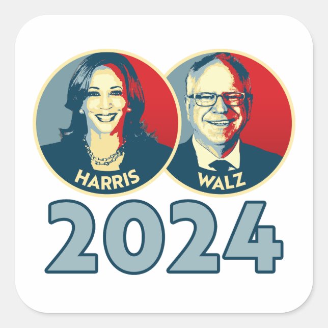 Adesivo Quadrado Harris Walz 2024 (Frente)