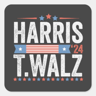 Adesivo Quadrado Harris Walz 2024 Eleição Kamala Tim Waltz