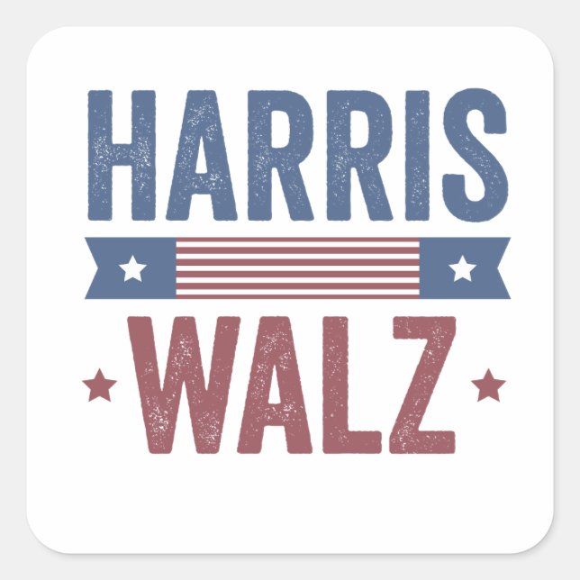 Adesivo Quadrado Harris Walz 2024 Eleição Kamala Tim Waltz América (Frente)