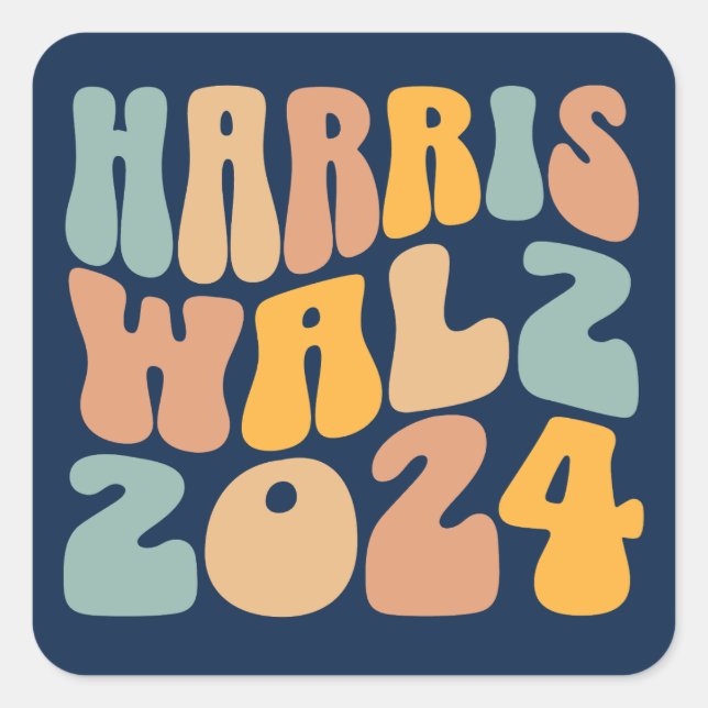 Adesivo Quadrado Harris Walz 2024 Moda Ondulada Boho (Frente)