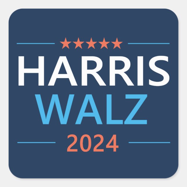 Adesivo Quadrado Harris Walz 2024 para Presidente (Frente)