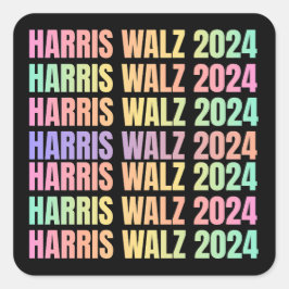 Adesivo Quadrado Harris Walz 2024 Rainbow