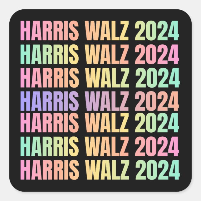 Adesivo Quadrado Harris Walz 2024 Rainbow (Frente)