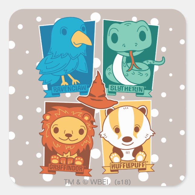 ADESIVO QUADRADO HARRY POTTER™ | CASAS DA HOGWARTS™ EM DESENHO (Frente)