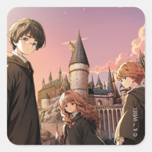 Adesivo Quadrado HARRY POTTER™ Hermione & Ron HOGWARTS™ Cena de Ani