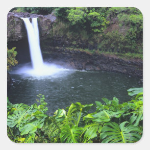 Adesivo Quadrado Havaí, Ilha Grande, Hilo, Cachoeira Arco-Íris, Exu