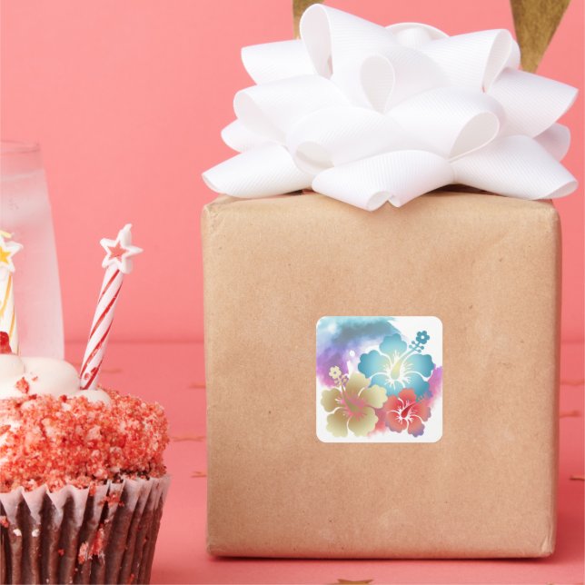 Adesivo Quadrado Havaiano Hibiscus Watercolor (Festa)