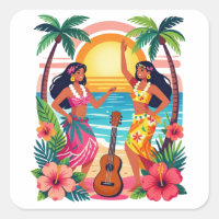 Havaiano Hula Pôr do Sol Praia Dança Tropical Arte