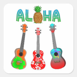 Adesivo Quadrado Havaiano Ukulele Aloha Havaí