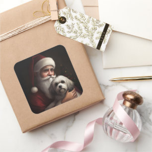 Adesivo Quadrado Havanês Com Papai Noel Natal Festivo