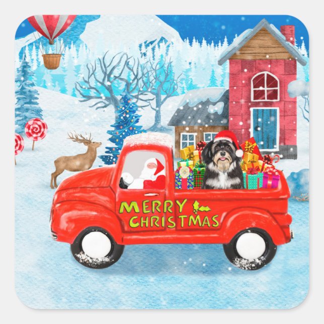 Adesivo Quadrado Havanês Dog Christmas Delivery Truck Snow (Frente)