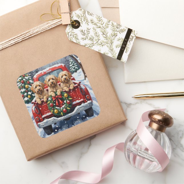 Adesivo Quadrado Havanese Christmas Red Truck Holiday (Presentear)