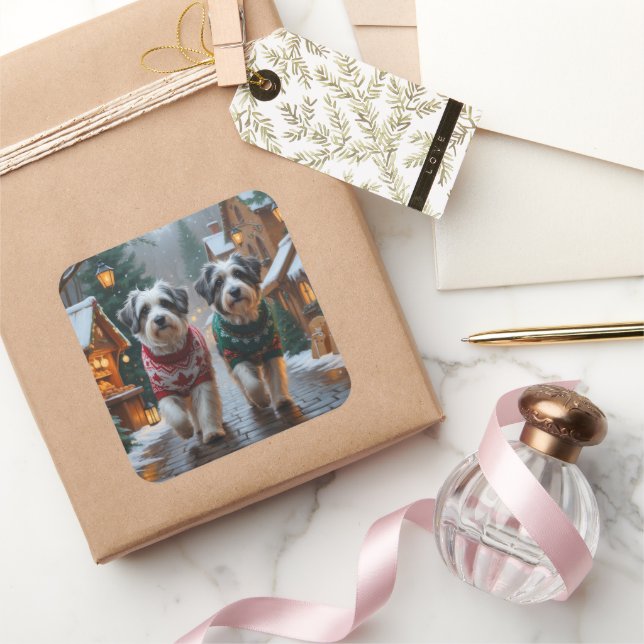 Adesivo Quadrado Havanese Dogs Christmas Snow Holiday  (Presentear)