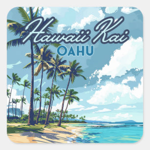 Adesivo Quadrado Hawaii Kai Honolulu Oahu Hawaii Retro