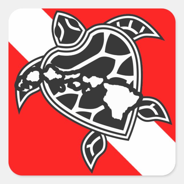 Adesivo Quadrado Hawaii Turtle Dive Flag (Frente)