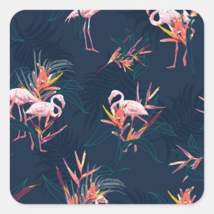 Adesivo Quadrado Hawaiian Flamingo: Trabalho de arte Tropical Vinta