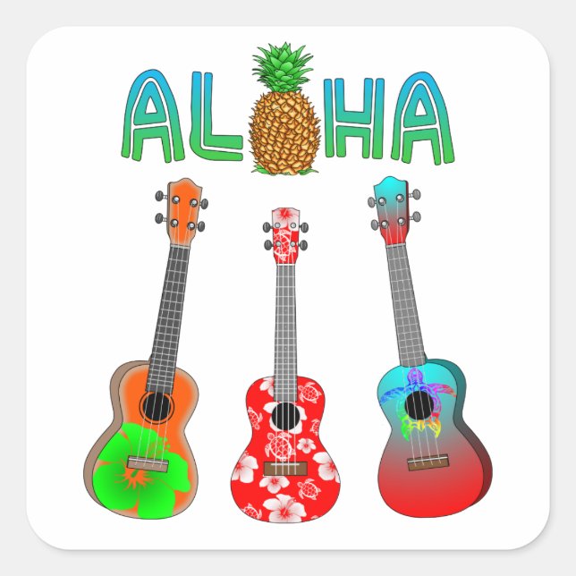 Adesivo Quadrado Hawaiian Ukulele Aloha Hawaii (Frente)