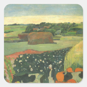 Adesivo Quadrado Haystacks na Bretanha por Paul Gauguin, Vintage Ar