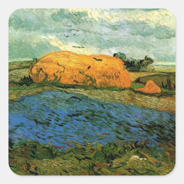 Adesivo Quadrado Haystacks under a Rainy Sky por Vincent van Gogh (Frente)