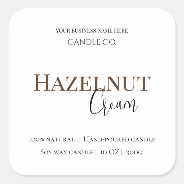 Adesivo Quadrado Hazelnut Cream | Cozy Neutral Soy Candle Label (Frente)