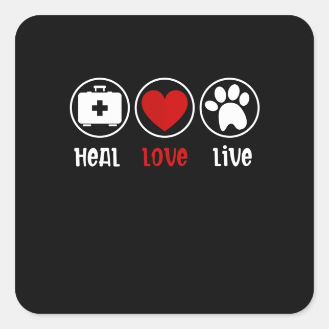 Adesivo Quadrado Heal Love Live Vet Tech, técnico veterinário (Frente)