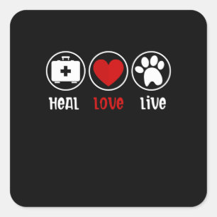 Adesivo Quadrado Heal Love Live Vet Tech, técnico veterinário