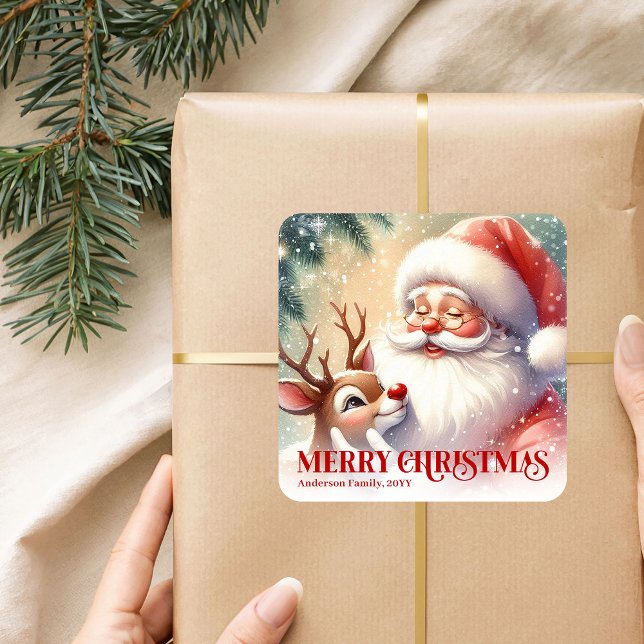 Adesivo Quadrado Heartwarming Personalized Santa and Rudolph Sticke (Heartwarming Personalized Santa and Rudolph Sticker)