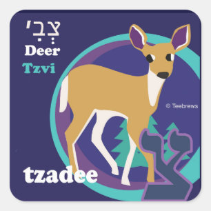 Adesivo Quadrado Hebraico Aleph-Bet Animal Stickers-Tzadee
