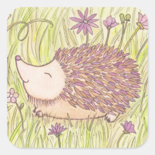 Adesivo Quadrado Hedgehog Feliz em Springtime